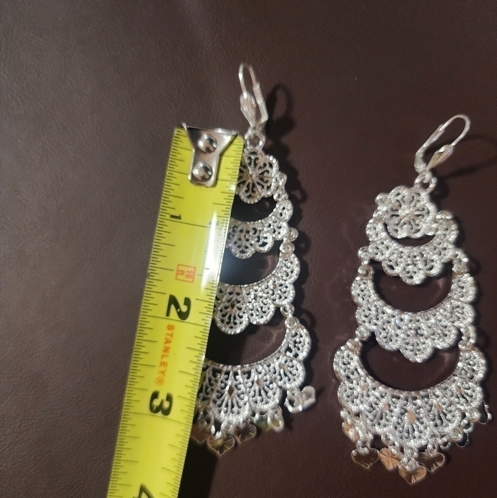 Hanging Earrings in Silver Metal and Pendant Heart Savoyard Style Oriental Weddi - Picture 3 of 3